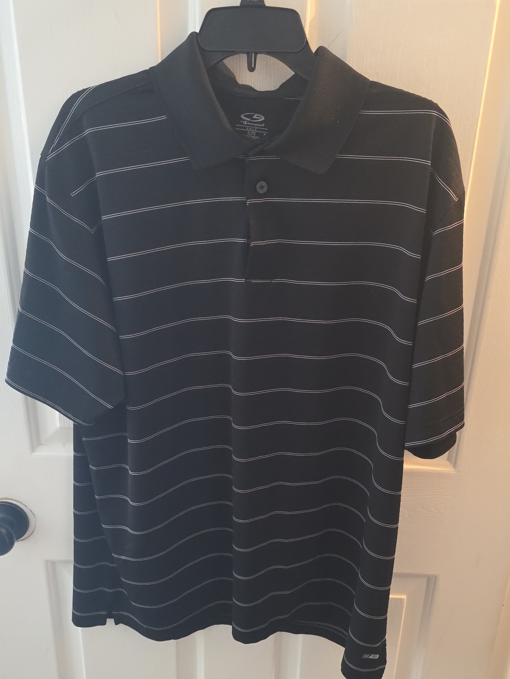 Champion Black Polo with Thin White Stripes